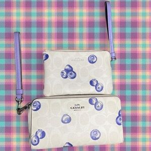 Coach Cream and Blueberry Print Wristlet Duo